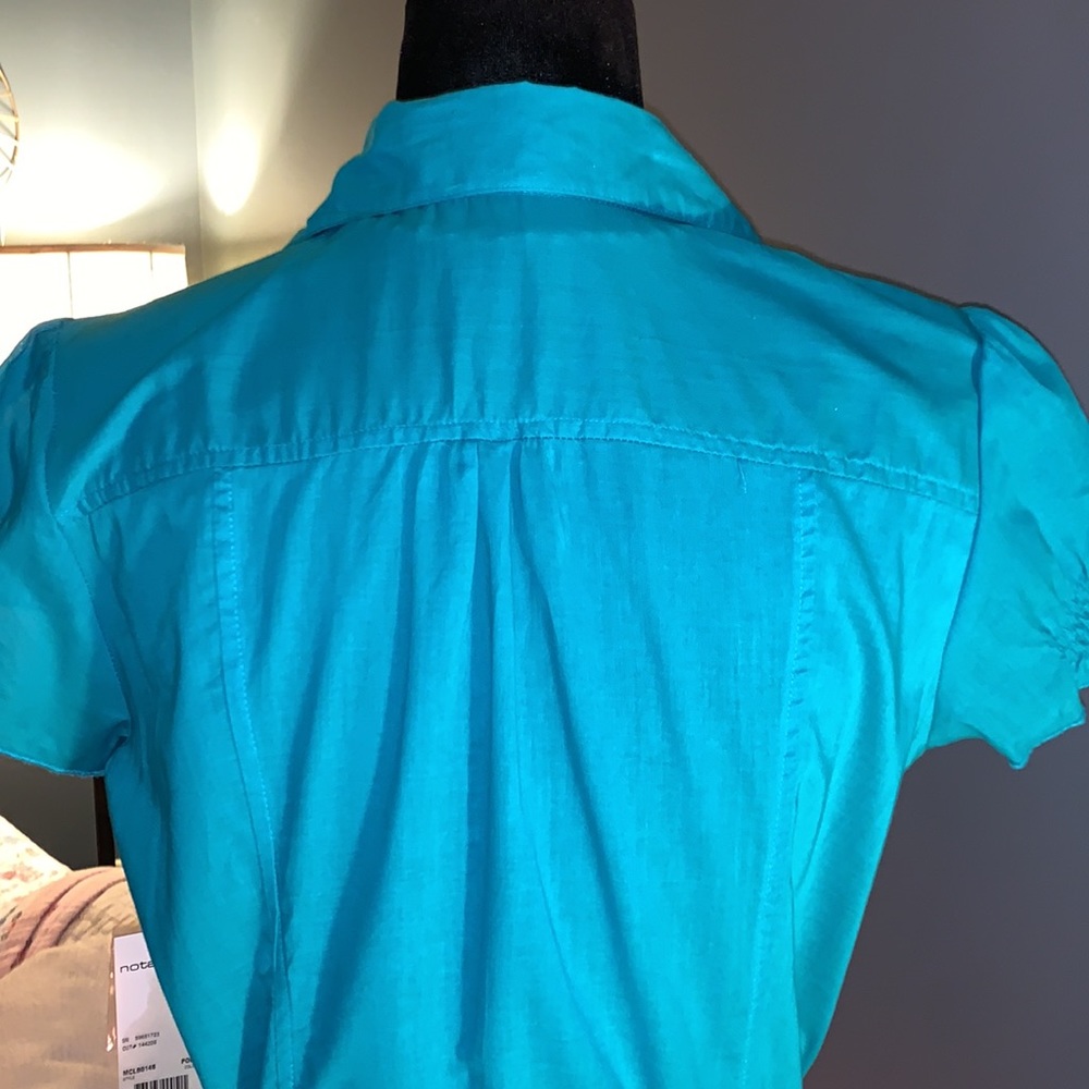Nwt Notations Size S Teal Belted Button Down Blou… - image 8